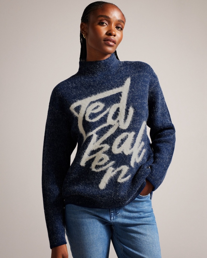 Ted Baker Alyannn Branded Jacquard Knitted Women\'s Sweaters Blue | 493618-RSP