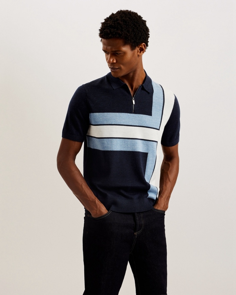 Ted Baker Ambler SS T Colour Block Men\'s Polo Shirt Navy | 731846-IVS