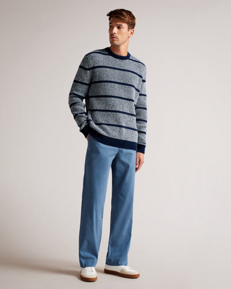 Ted Baker Angio LS Regular Stripe Crew Neck Men's Sweaters Blue | 243765-GOJ