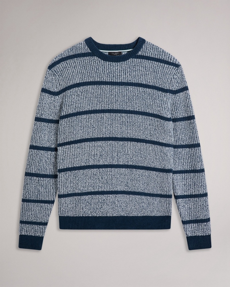 Ted Baker Angio LS Regular Stripe Crew Neck Men's Sweaters Blue | 243765-GOJ