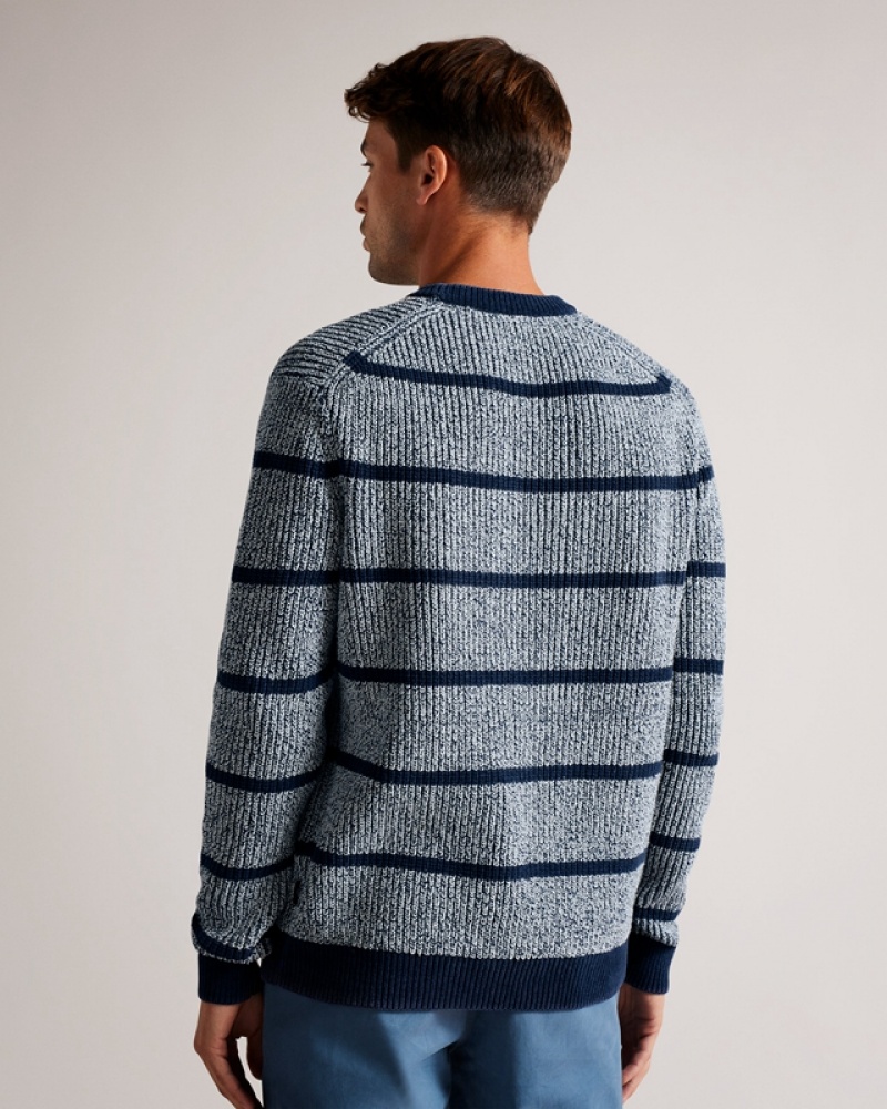 Ted Baker Angio LS Regular Stripe Crew Neck Men's Sweaters Blue | 243765-GOJ