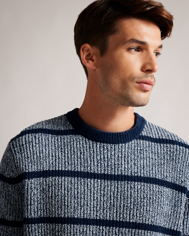 Ted Baker Angio LS Regular Stripe Crew Neck Men\'s Sweaters Blue | 243765-GOJ