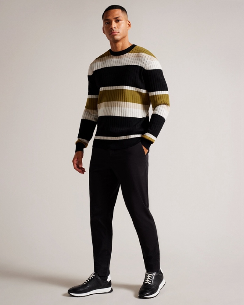 Ted Baker Array LS Regular Striped Crew Neck Men's Sweaters Beige | 902563-IYU