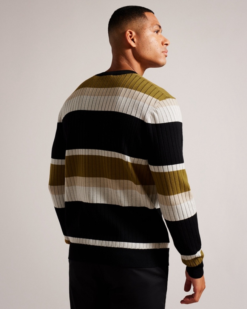 Ted Baker Array LS Regular Striped Crew Neck Men's Sweaters Beige | 902563-IYU