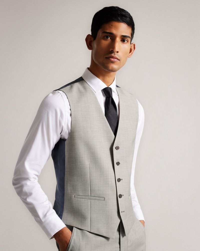 Ted Baker Artimwr Stone Cross Hatch Men\'s Suit Waistcoat Grey | 294510-XNW