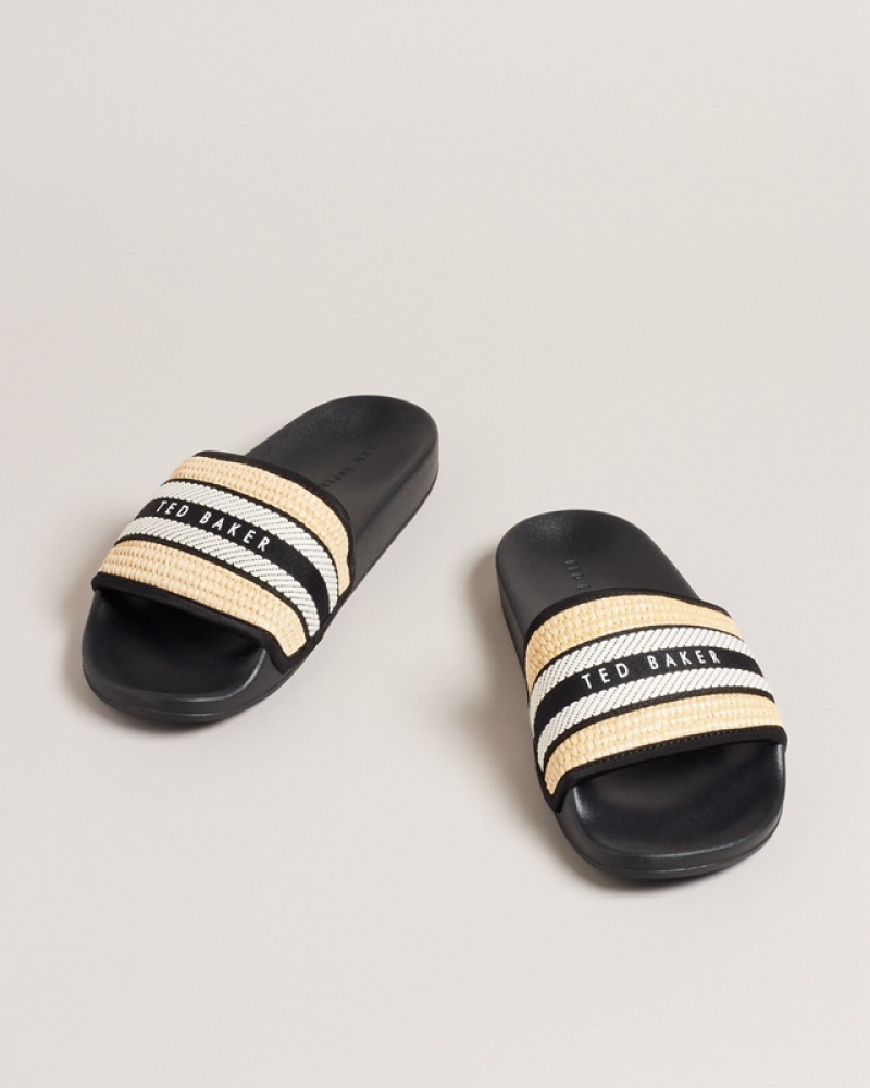 Ted Baker Aseeka Raffia Webbing Women's Slides Black | 731289-MTU