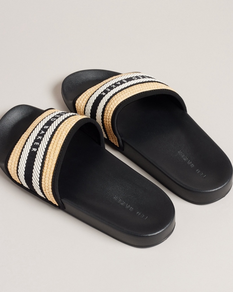 Ted Baker Aseeka Raffia Webbing Women's Slides Black | 731289-MTU