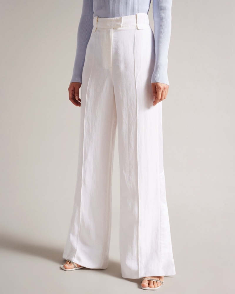 Ted Baker Astaat Wide Leg Tuxedo with Side Split Women's Pants White | 543679-VKJ