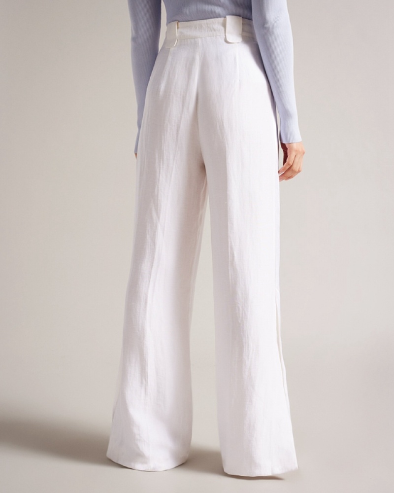 Ted Baker Astaat Wide Leg Tuxedo with Side Split Women's Pants White | 543679-VKJ