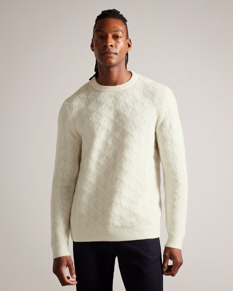 Ted Baker Atchet LS Textured Cable Crew Neck Men's Sweaters Cream | 046935-GIB