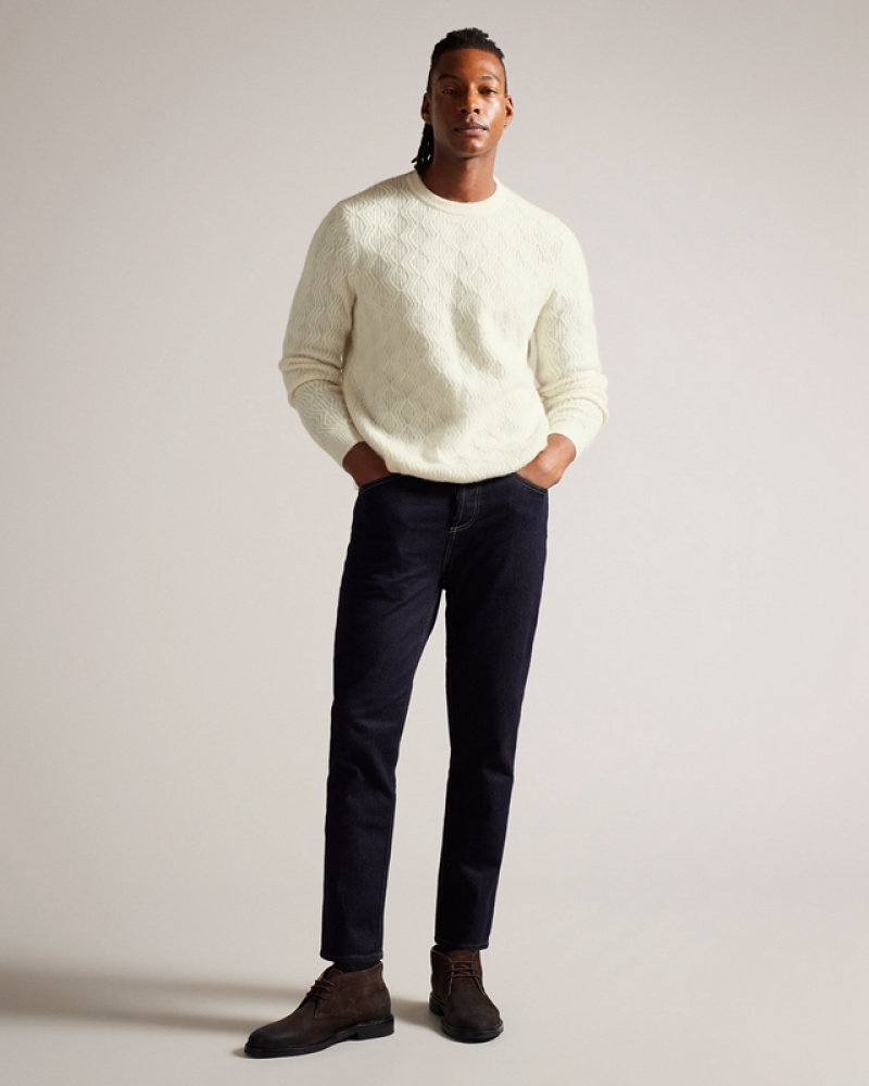 Ted Baker Atchet LS Textured Cable Crew Neck Men\'s Sweaters Cream | 046935-GIB