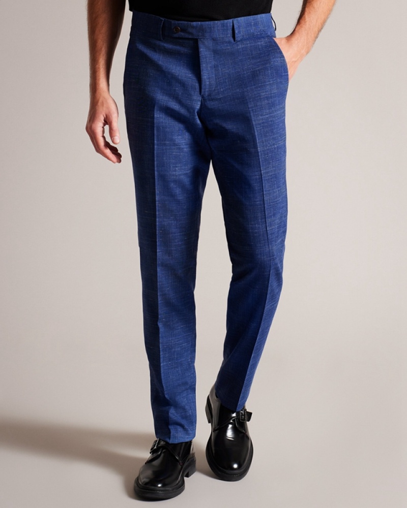 Ted Baker Audent Navy Linen Check Men's Pants Navy | 549327-FVE