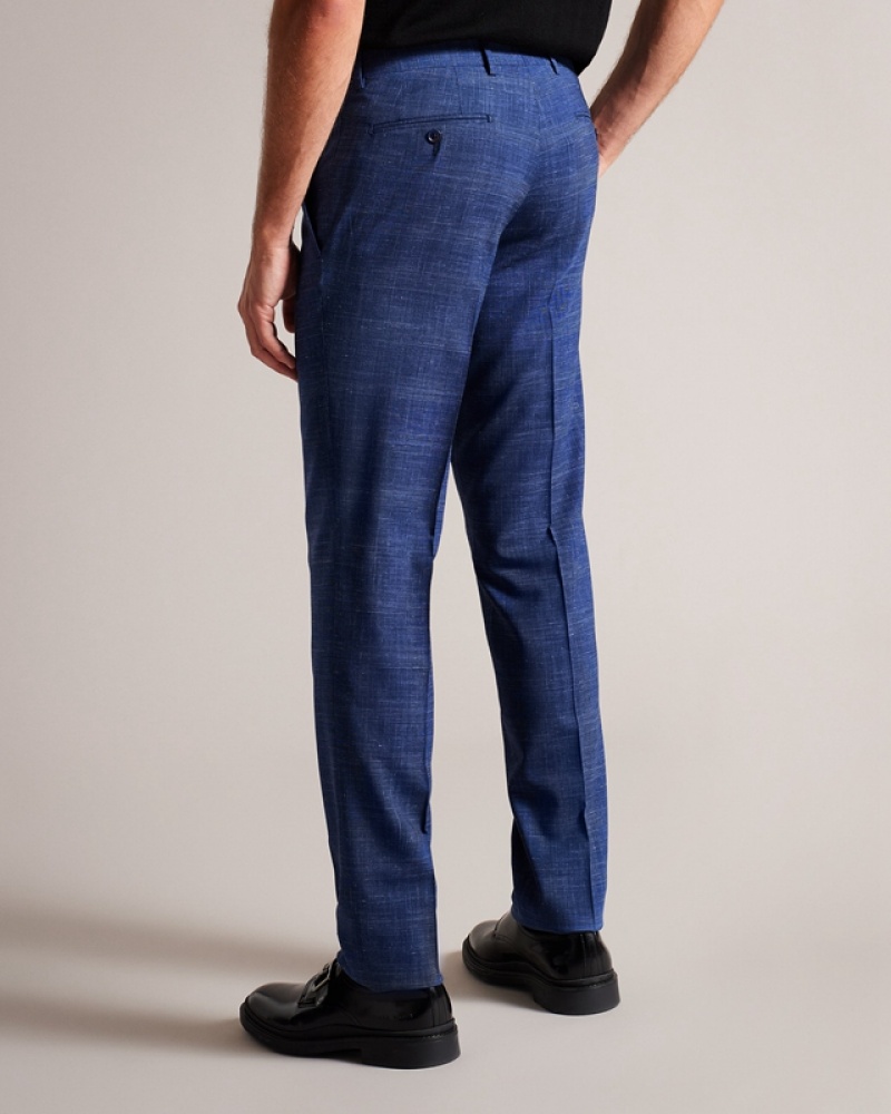 Ted Baker Audent Navy Linen Check Men's Pants Navy | 549327-FVE