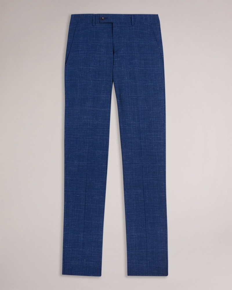 Ted Baker Audent Navy Linen Check Men's Pants Navy | 549327-FVE