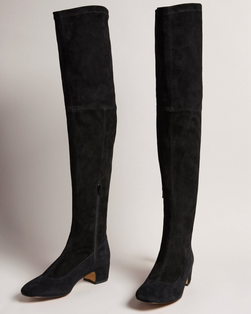 Ted Baker Ayannah Over The Knee Stretch Women's Leather Boots Black | 087934-SFQ