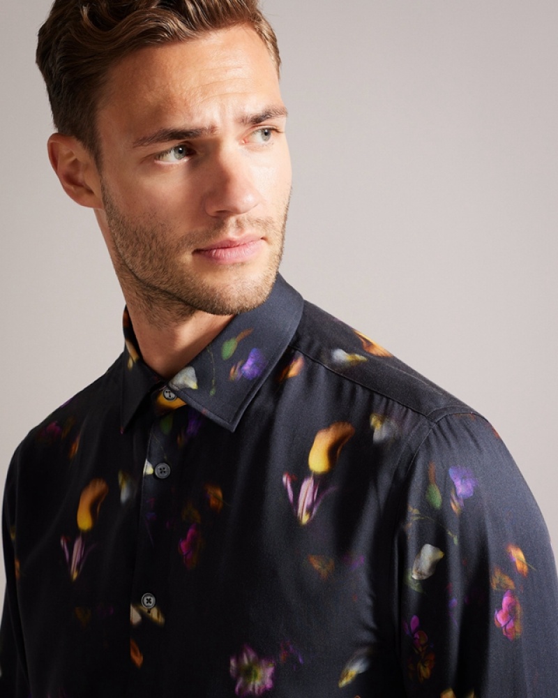 Ted Baker Bari Photographic Floral Men's Shirts Black | 584623-WGR