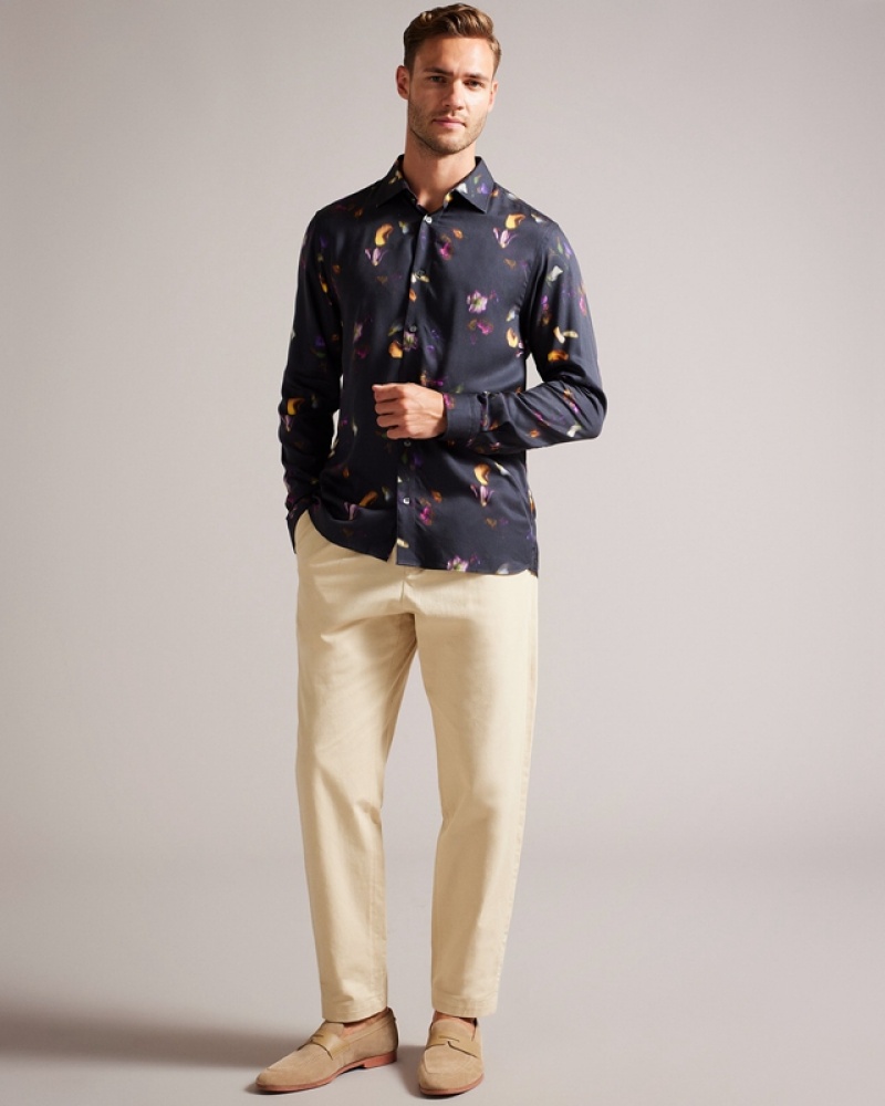 Ted Baker Bari Photographic Floral Men's Shirts Black | 584623-WGR