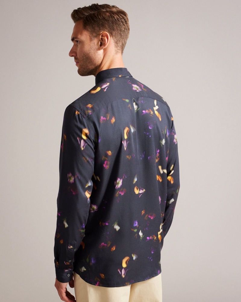 Ted Baker Bari Photographic Floral Men's Shirts Black | 584623-WGR