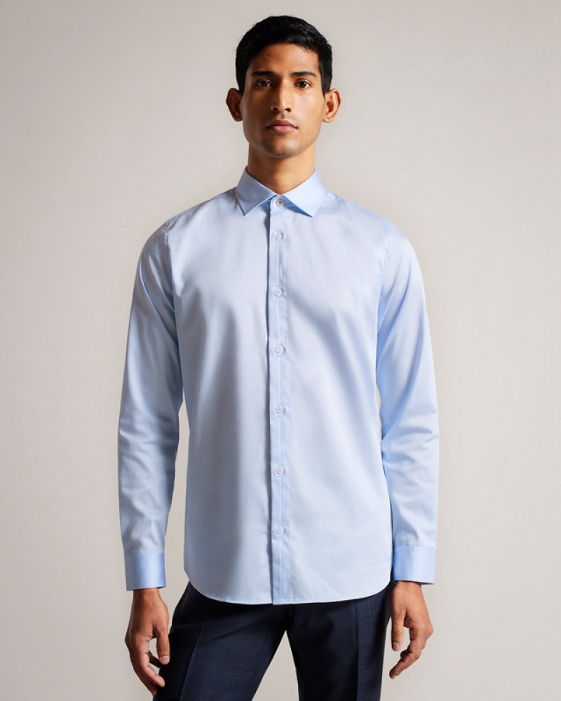 Ted Baker Bellow Long Sleeve Stretch Smart Men\'s Shirts Blue | 835207-LDB