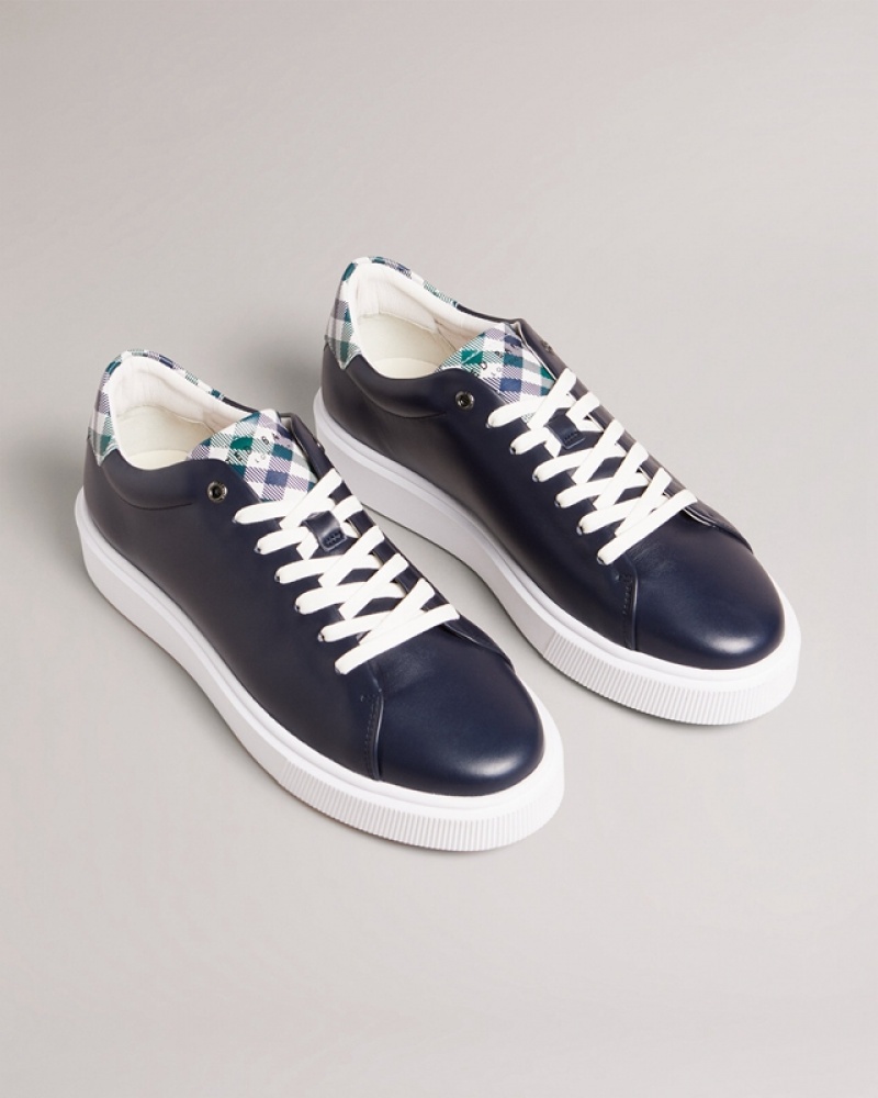 Ted Baker Breyonn Check Leather Inflated Sole Men's Sneakers Navy | 476589-CDI