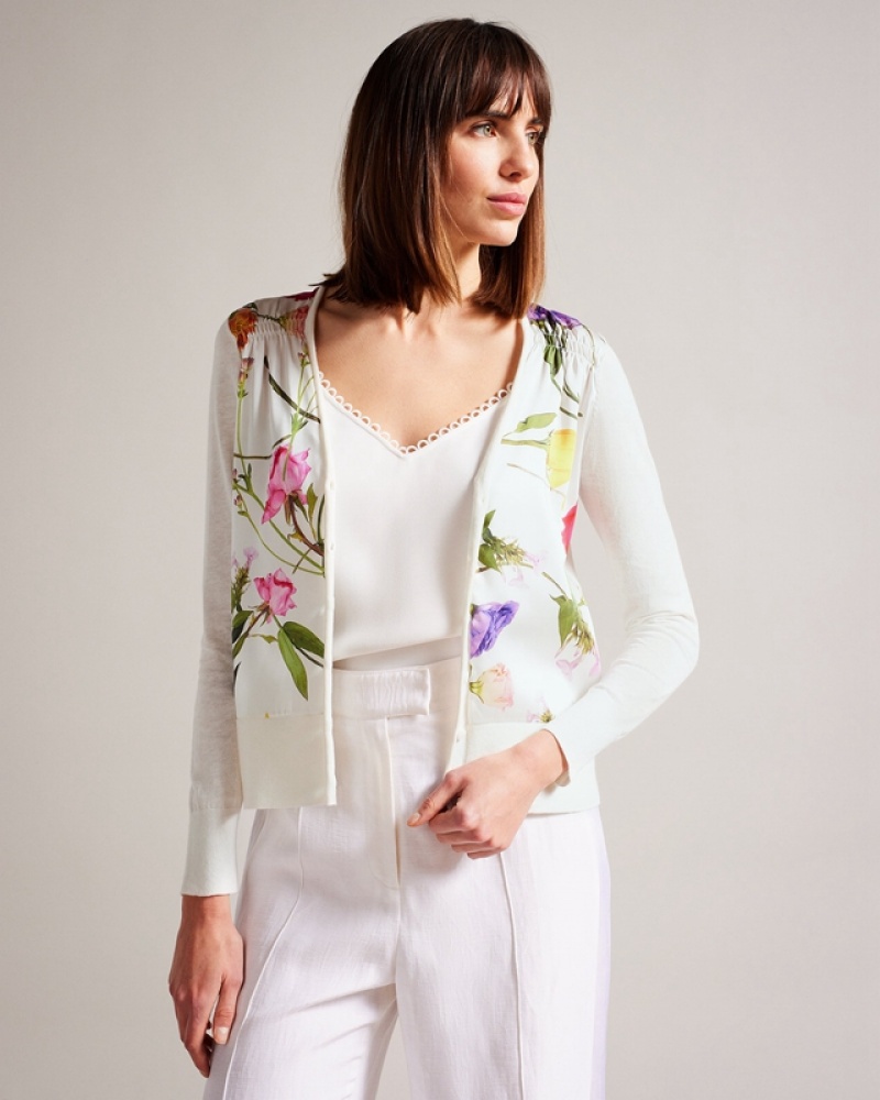 Ted Baker Chantri Woven Front Printed Women's Sweaters White | 190452-LBK