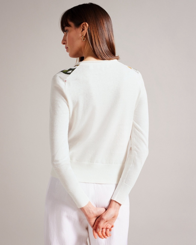 Ted Baker Chantri Woven Front Printed Women's Sweaters White | 190452-LBK