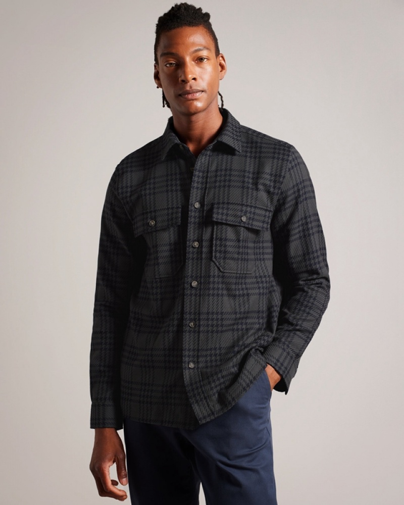 Ted Baker Chieti LS Textured Check Over Men\'s Shirts Black | 849361-WQU