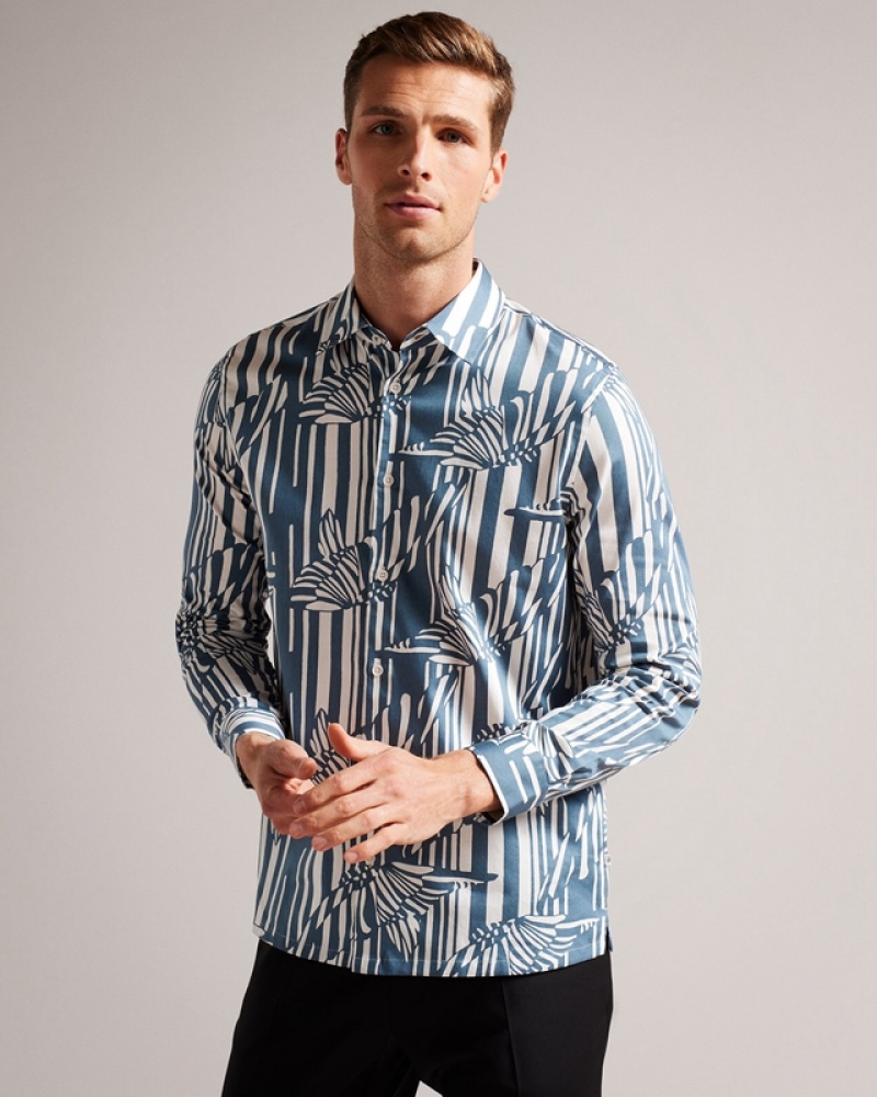 Ted Baker Chorley LS Butterfly Stripe Print Men\'s Shirts Blue | 521903-SAK