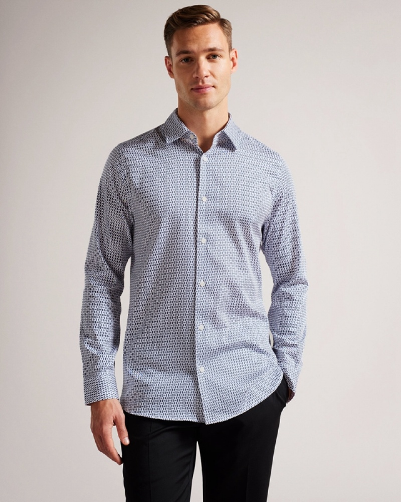 Ted Baker Conifur LS Circle Geo Printed Men's Shirts Blue | 640318-YKP