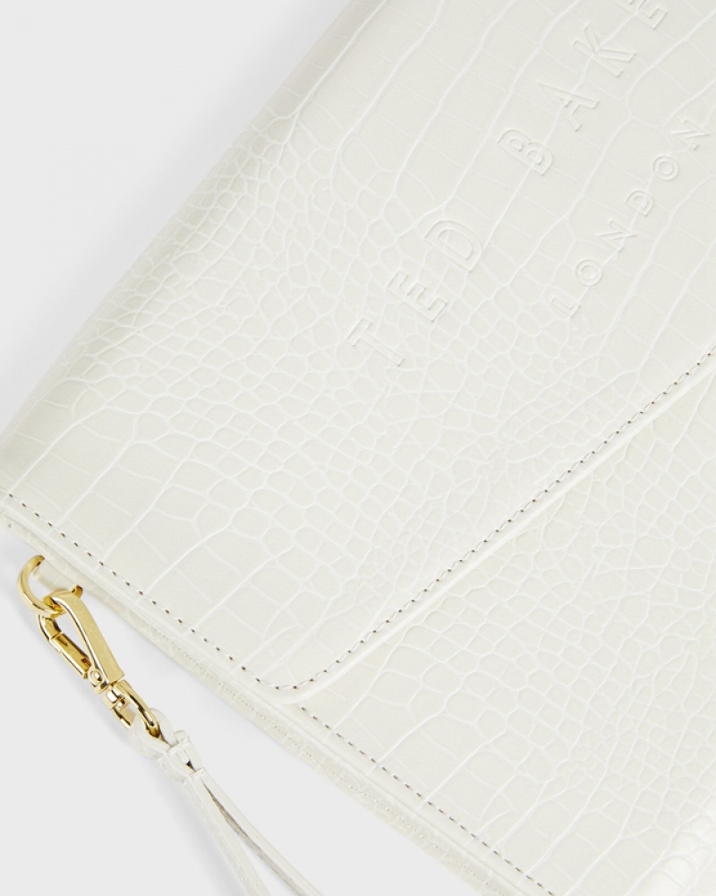 Ted Baker Crocey Croc Detail Debossed Envelope Women's Clutch Bags Beige | 158703-NAF