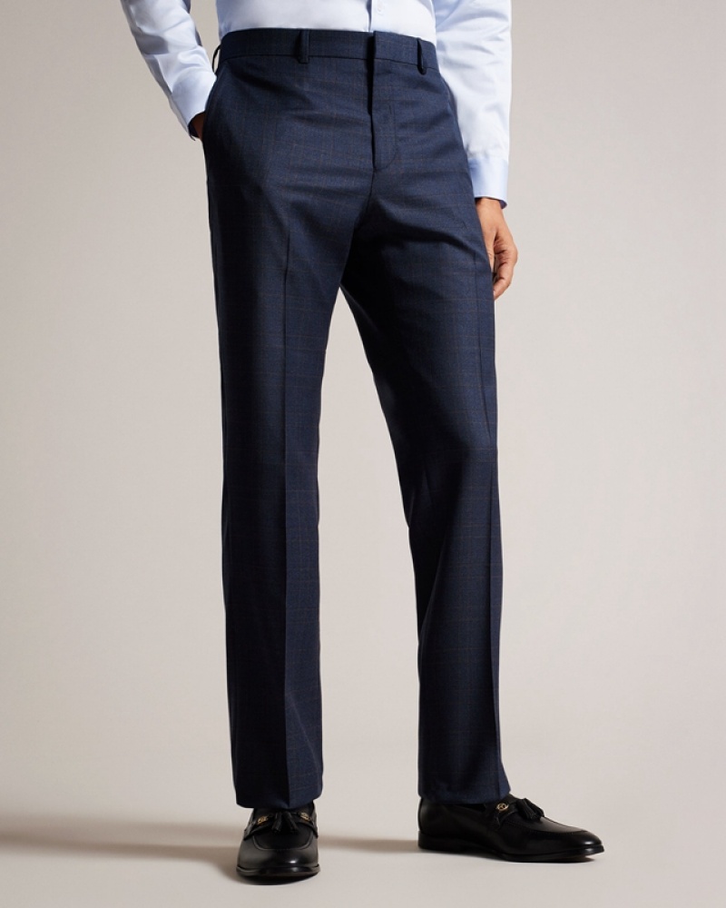 Ted Baker Cromts Navy Choc Check Men's Pants Navy | 980342-YXE