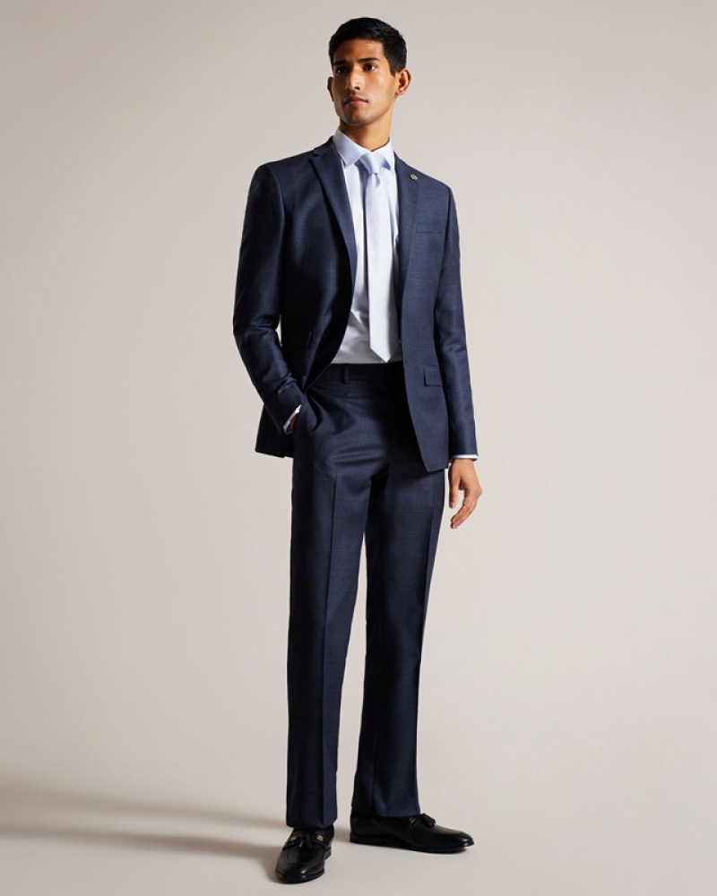 Ted Baker Cromts Navy Choc Check Men\'s Suit Navy | 579136-BQT