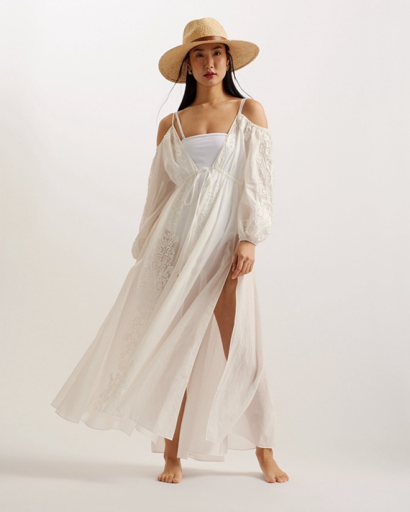 Ted Baker Daeseey Embroidered Maxi Cover Up Women\'s Beachwear White | 631750-XAV