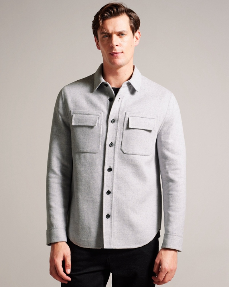 Ted Baker Dalch LS Splitable Wool Men\'s Shirts Grey | 590287-HOR