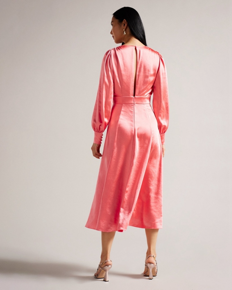 Ted Baker Daniia Waisted Midi with Blouson Sleeve Women's Dress Coral | 165029-BFA