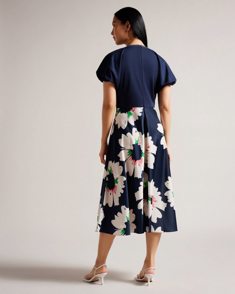 Ted Baker Daysiah Ponte with Midi Women's Dress Navy | 397821-BKH