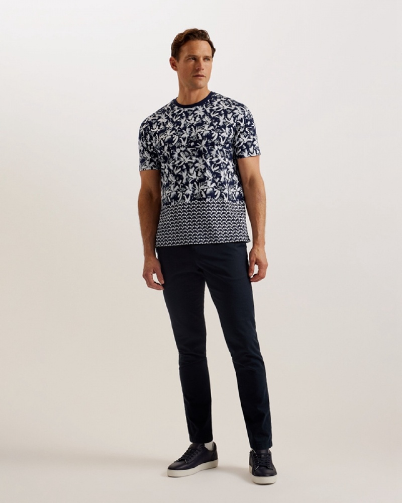 Ted Baker Dodems SS Regular Printed Men's T Shirts Navy | 027865-BRZ