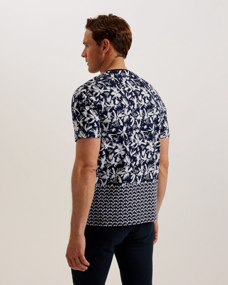 Ted Baker Dodems SS Regular Printed Men's T Shirts Navy | 027865-BRZ