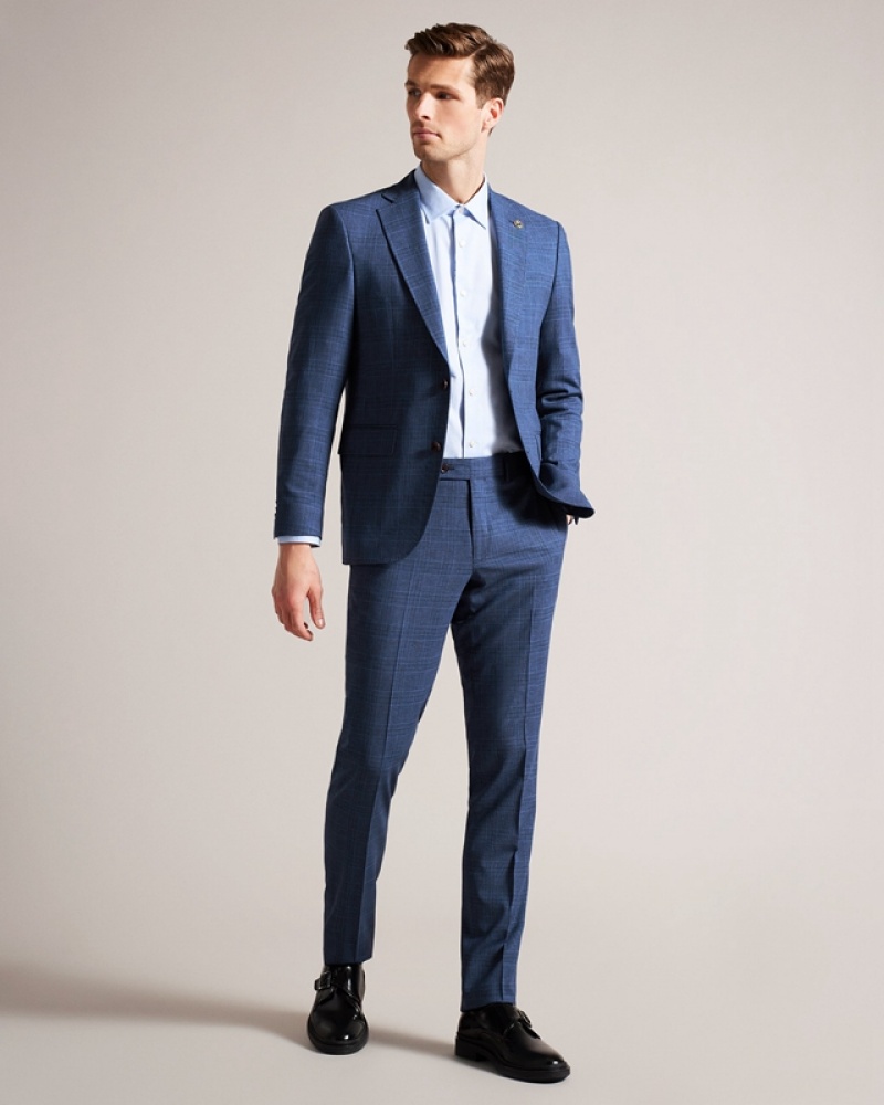 Ted Baker Drydenj Navy Check Men's Suit Navy | 516472-DAS