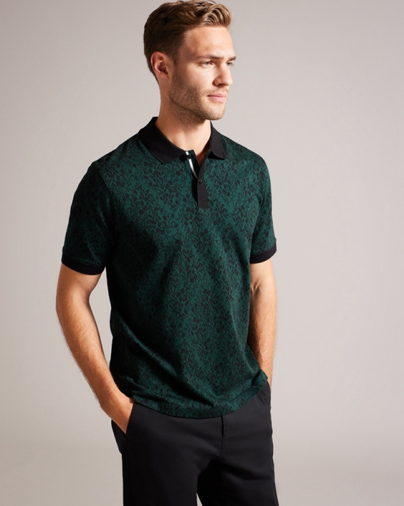 Ted Baker Ealis SS Regular Jacquard Men's Polo Shirt Green | 459280-JZX