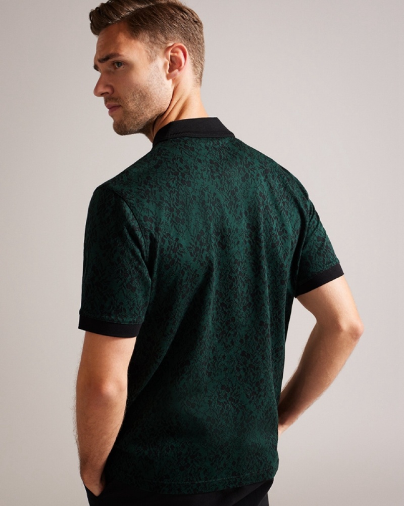 Ted Baker Ealis SS Regular Jacquard Men's Polo Shirt Green | 459280-JZX