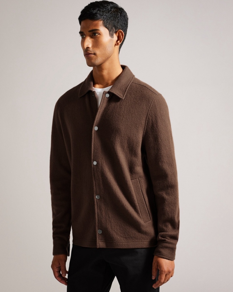 Ted Baker Eason LS Button Through Wool Men\'s Jackets Coffee | 365241-JUR