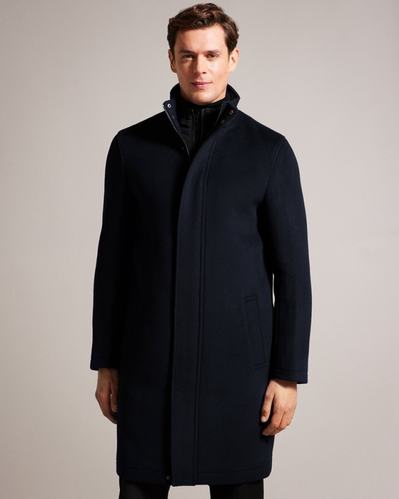 Ted Baker Ederson Wool Blend Funnel Neck Men's Coats Navy | 432509-HUC