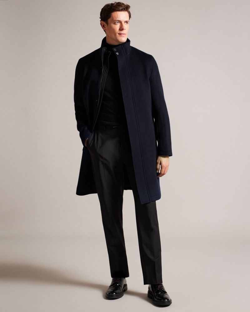 Ted Baker Ederson Wool Blend Funnel Neck Men\'s Coats Navy | 432509-HUC