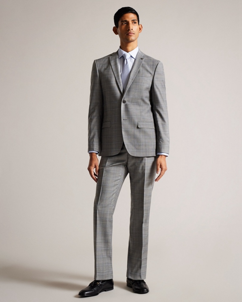 Ted Baker Elgoljs Grey Pow Check Men's Jackets Grey | 917082-RIJ