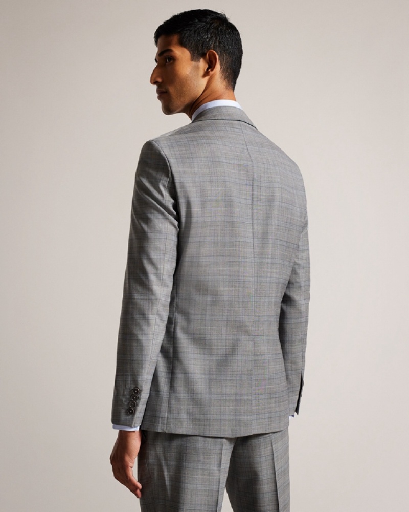 Ted Baker Elgoljs Grey Pow Check Men's Jackets Grey | 917082-RIJ