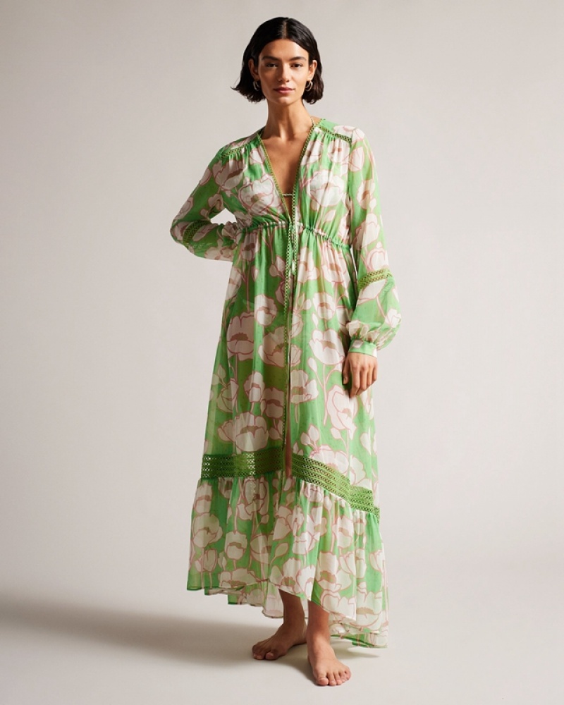 Ted Baker Elisiia High Low Hem Cover Up Women\'s Beachwear Green | 847639-ZFT