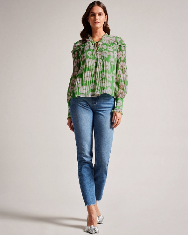 Ted Baker Ellerie Swing with Blouson Sleeve Women's Shirts Green | 609487-AMP