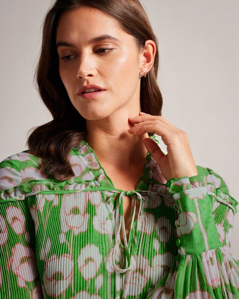 Ted Baker Ellerie Swing with Blouson Sleeve Women's Shirts Green | 609487-AMP