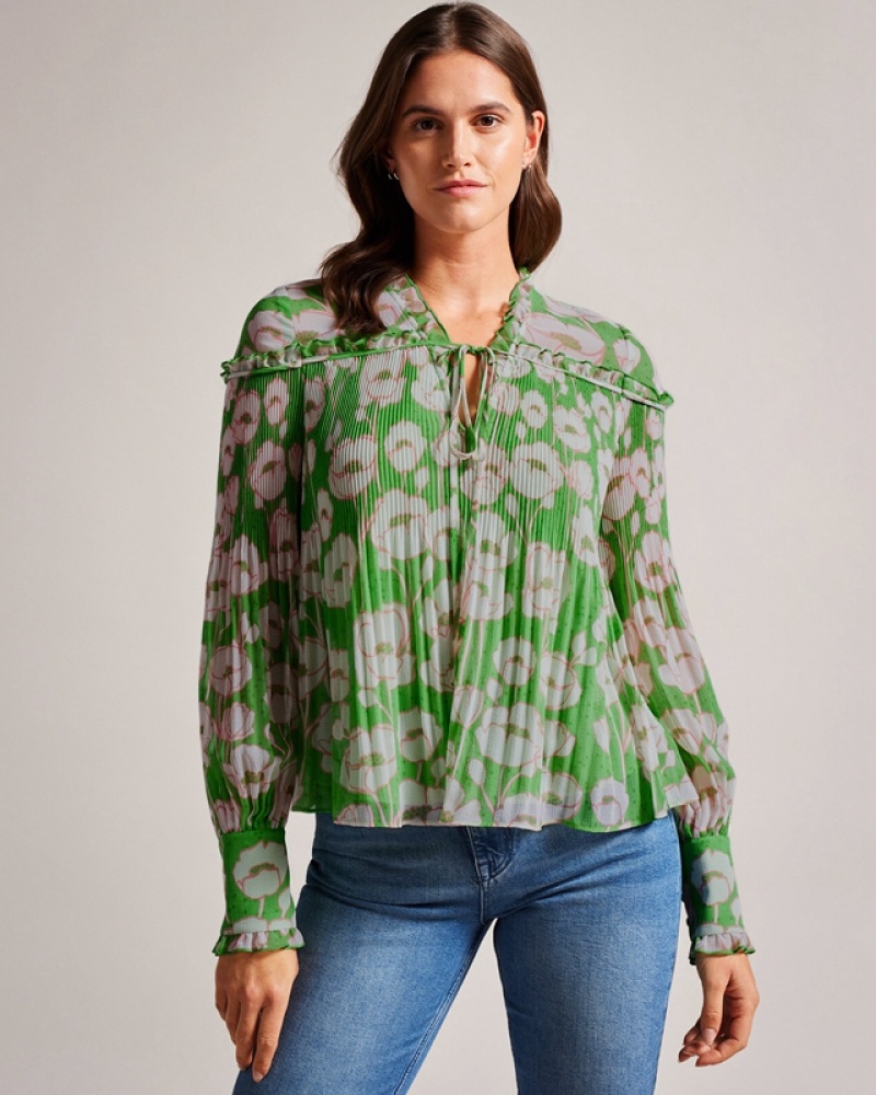 Ted Baker Ellerie Swing with Blouson Sleeve Women\'s Shirts Green | 609487-AMP